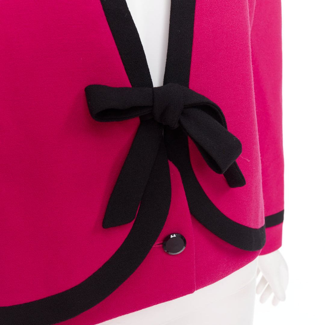 VALENTINO Vintage Miss V 1980's fuschia wool black bow cropped blazer IT44 L