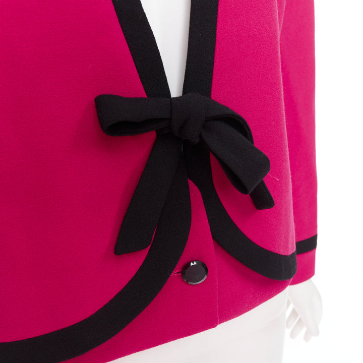 VALENTINO Vintage Miss V 1980's fuschia wool black bow cropped blazer IT44 L