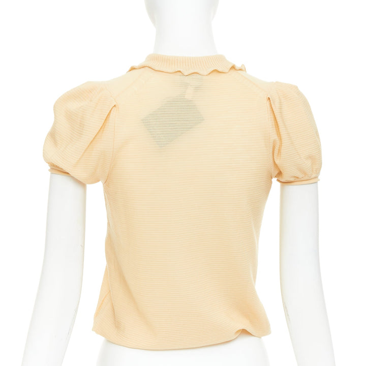YVES SAINT LAURENT Rive Gauche beige wool pom pom button puff sleeve blouse XS