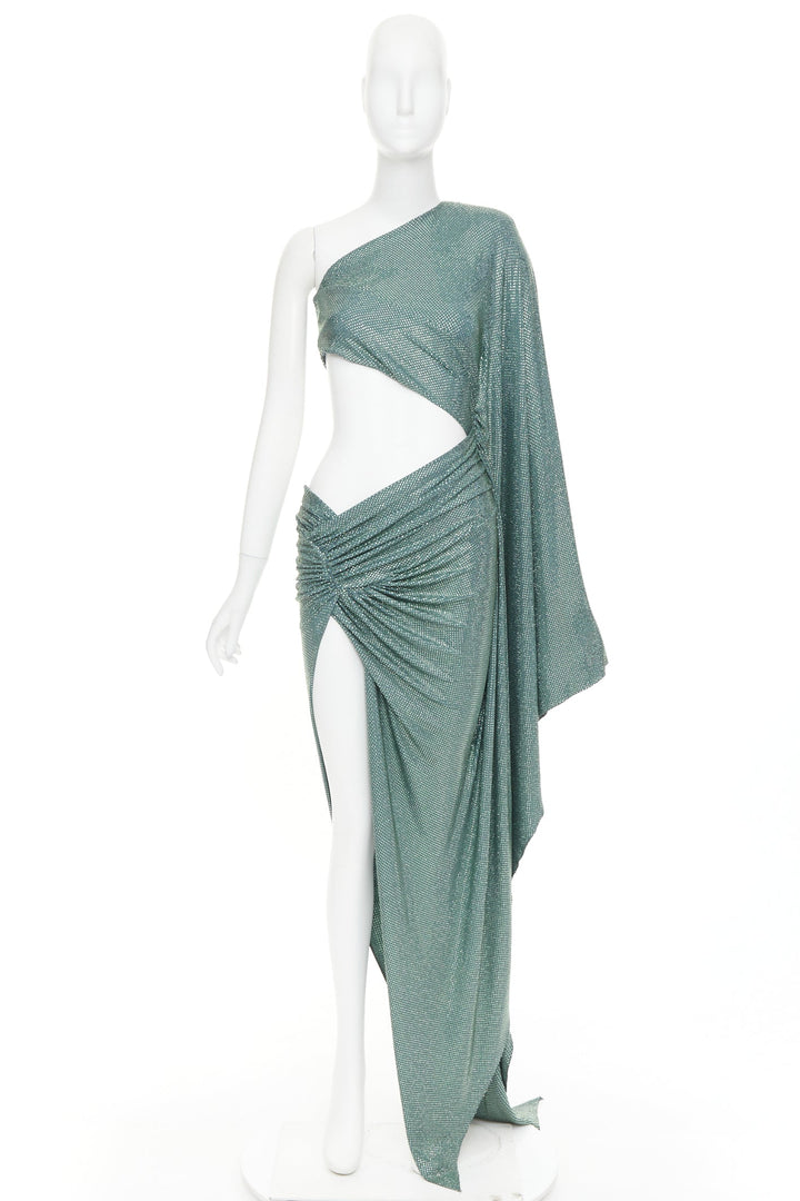 rare ALEXANDRE VAUTHIER COUTURE SS2022 Runway green strass crystal cut out dress