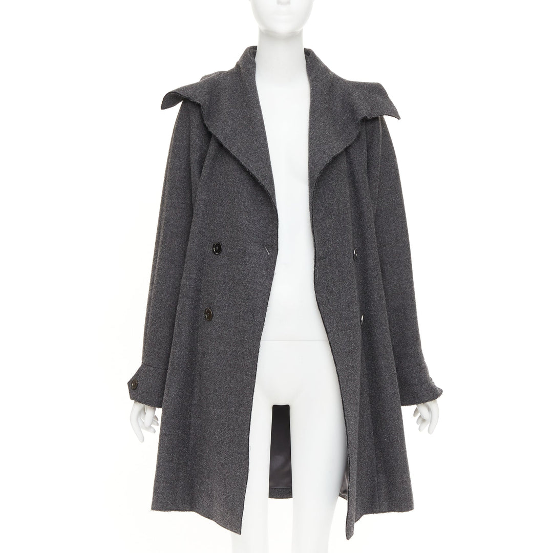 CHANEL 2011 Byzance grey wool oversized cape collar double breasted coat