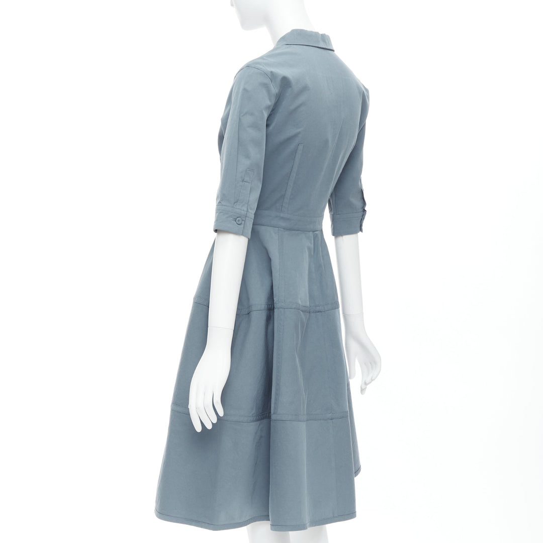 BOTTEGA VENETA dusty blue cotton silk fit flared button down dress IT36 XXS