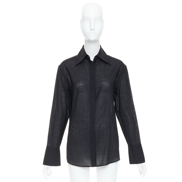 GUCCI Tom Ford black minimal sheer button down dress shirt