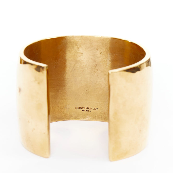 SAINT LAURENT 2022 Runway S Rouge Dore Carnelian Stone gold brass cuff bracelet