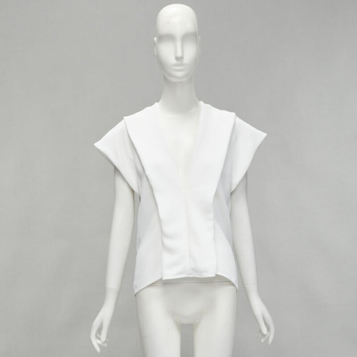 MATICEVSKI 2020 Lastingly Blouse white crepe origami pleat zip back vest AUS8 M