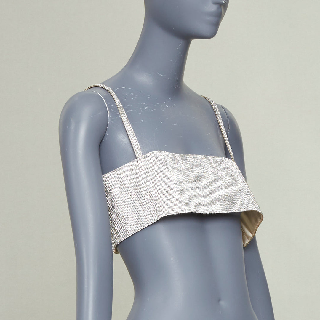 NUE  Charlotte Crystal top silver rhinestone pave spaghetti strap bra tank top S