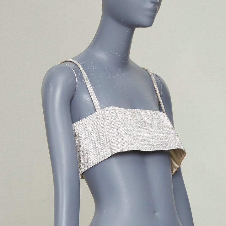 NUE  Charlotte Crystal top silver rhinestone pave spaghetti strap bra tank top S