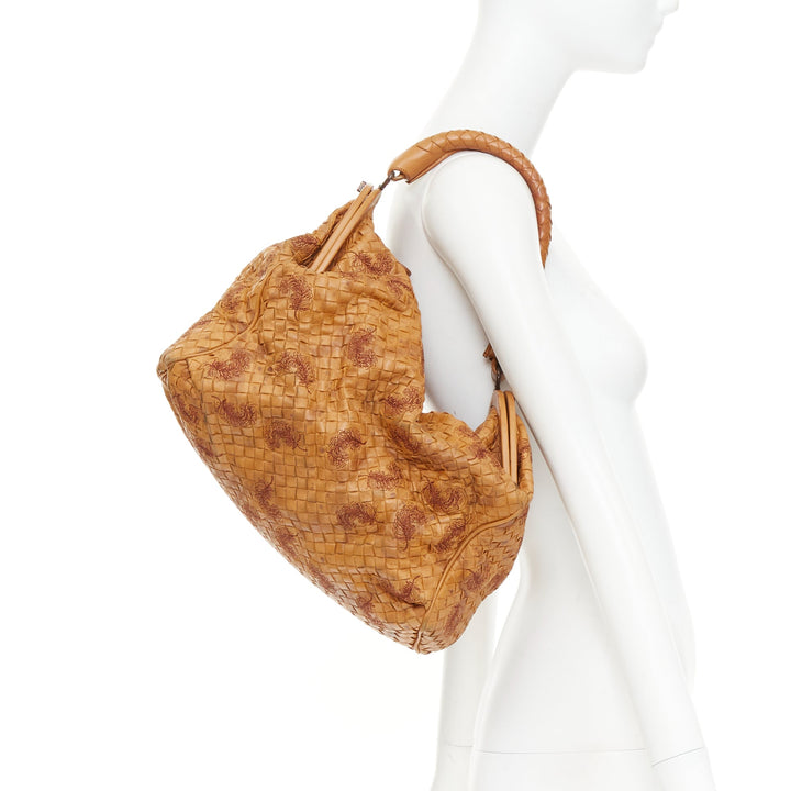 BOTTEGA VENETA 2009 Runway Duette Hobo tan brwn plume Intrecciato woven bag