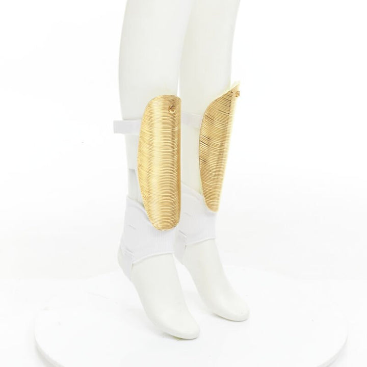 rare GUCCI Alessandro Michele 2019 Runway GG logo gold padded shin guards socks