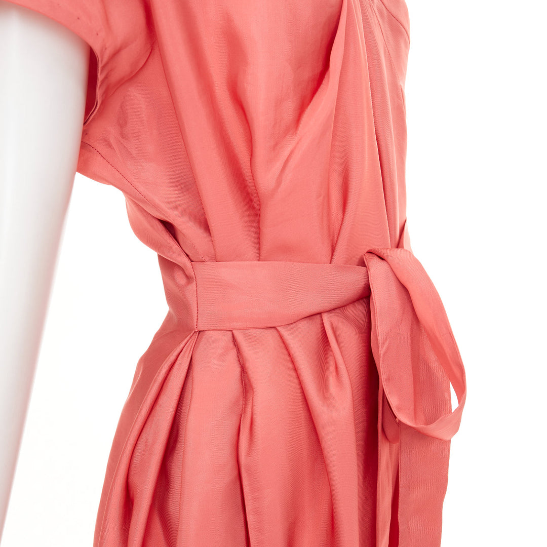 MARNI pink viscose blend draped v neck belted short sleeve mini dress IT44 L