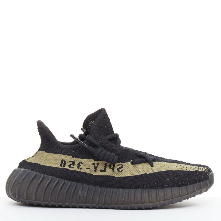 YEEZY ADIDAS Boost 350 V2 black olive green colorblock low top sneakers US4.5