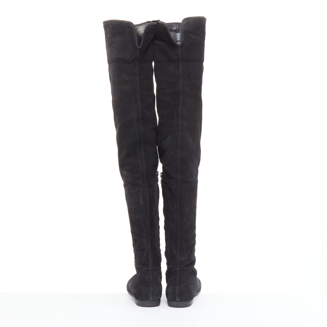 GIUSEPPE ZANOTTI Sandra black suede flat over the knee thigh high boots EU35