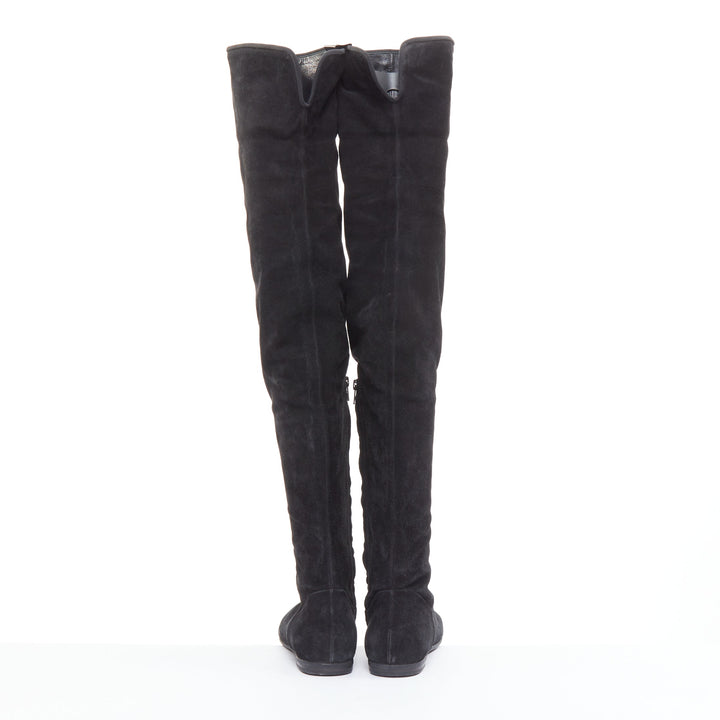GIUSEPPE ZANOTTI Sandra black suede flat over the knee thigh high boots EU35