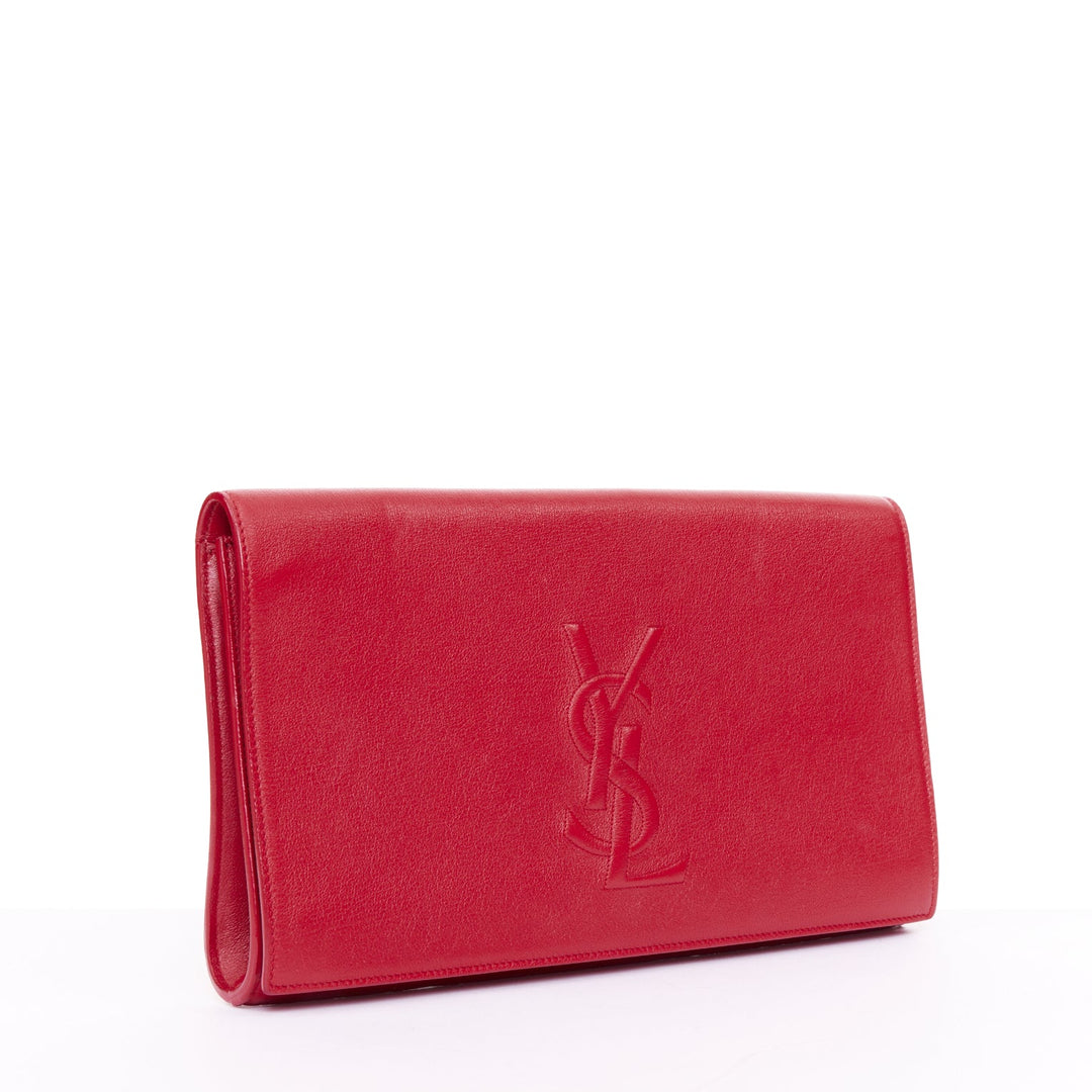 YVES SAINT LAURENT 2011 Belle de Jour raised logo red leather envelope clutch