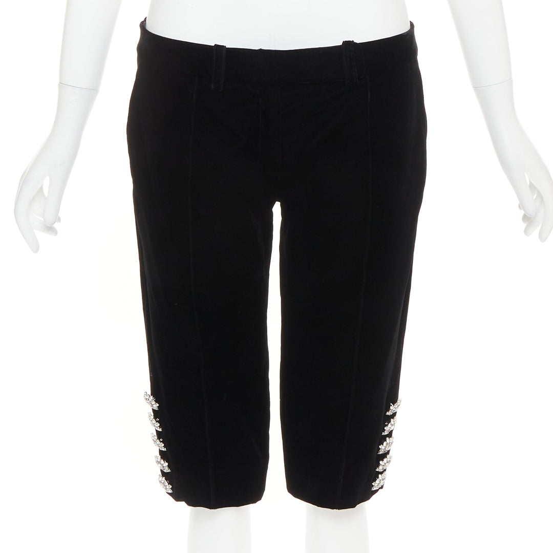ALEXANDRE VAUTHIER COUTURE black velvet flower crystal button knee pants