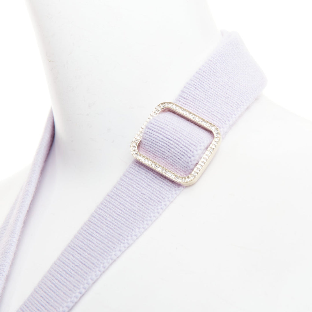 CHANEL 23P Runway blue purple CC buton cashmere buckle halter top FR34 XS