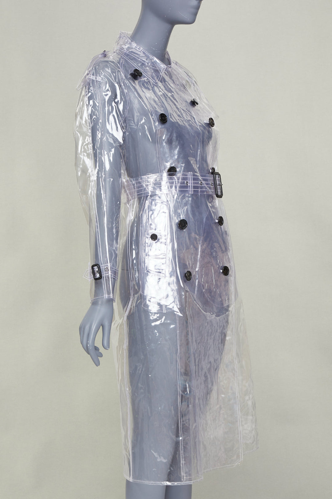 BURBERRY 2018 Runway transparent clear vinyl plastic double breasted trench M