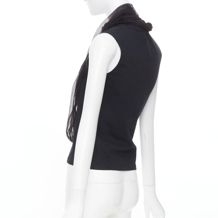 CHRISTIAN DIOR John Galliano black sheer silk chiffon wrap sash tank top FR38 M