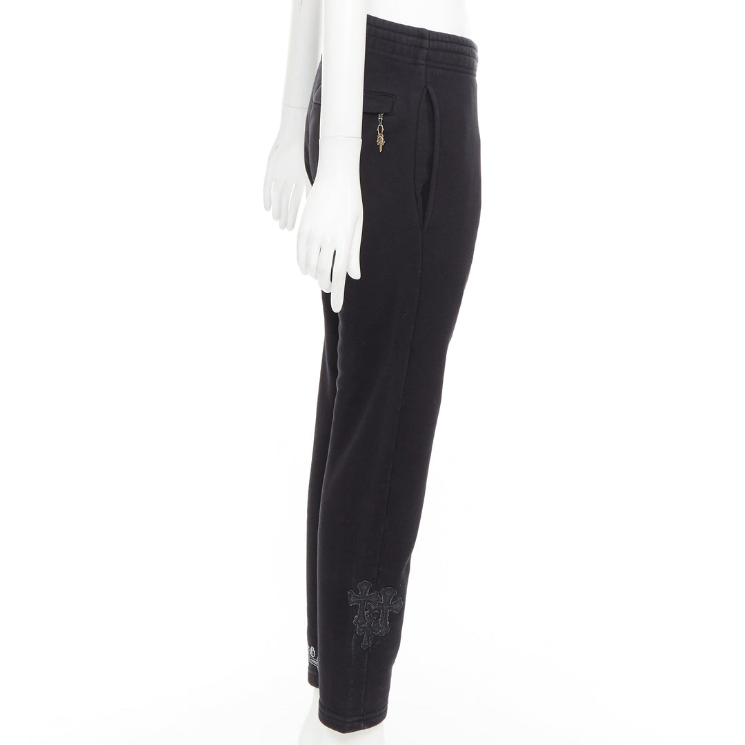 A&G JAPAN black cotton logo print silver Dagger zip sweat pants XS