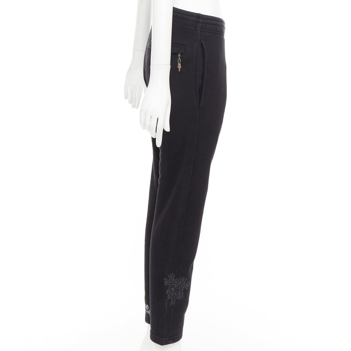 A&G JAPAN black cotton logo print silver Dagger zip sweat pants XS