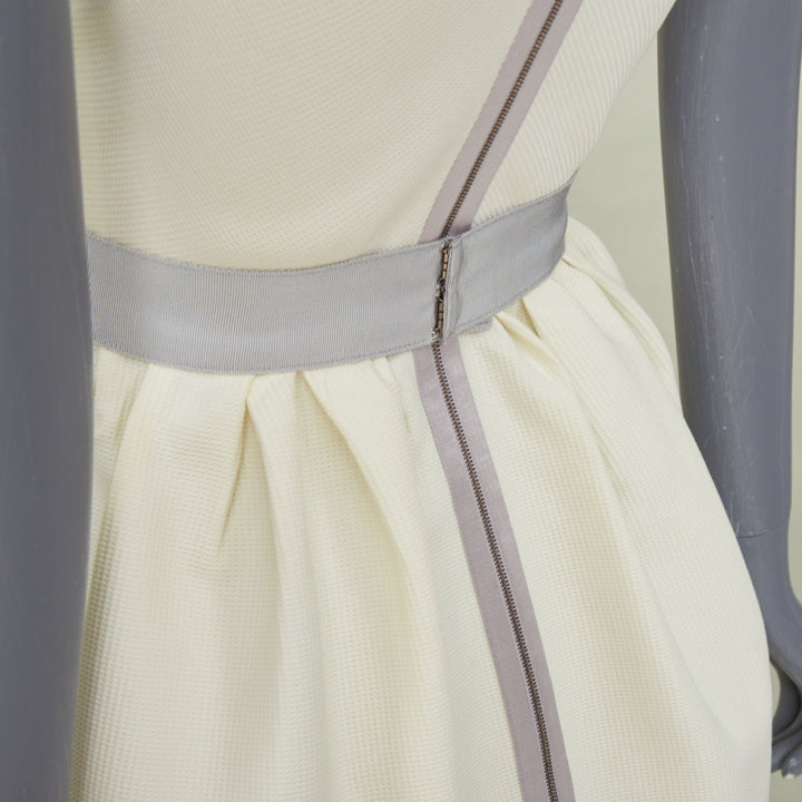 VICTORIA BECKHAM 2010 N91 cream origami fold grey belted cotton dress UK6 XS