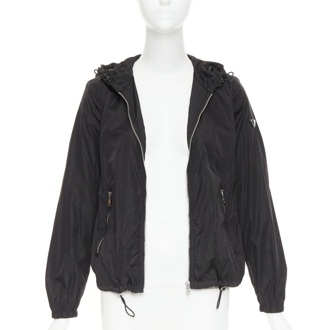 PRADA 2021 Re Nylon black silver triangle logo plague zip up windbreaker IT38 XS