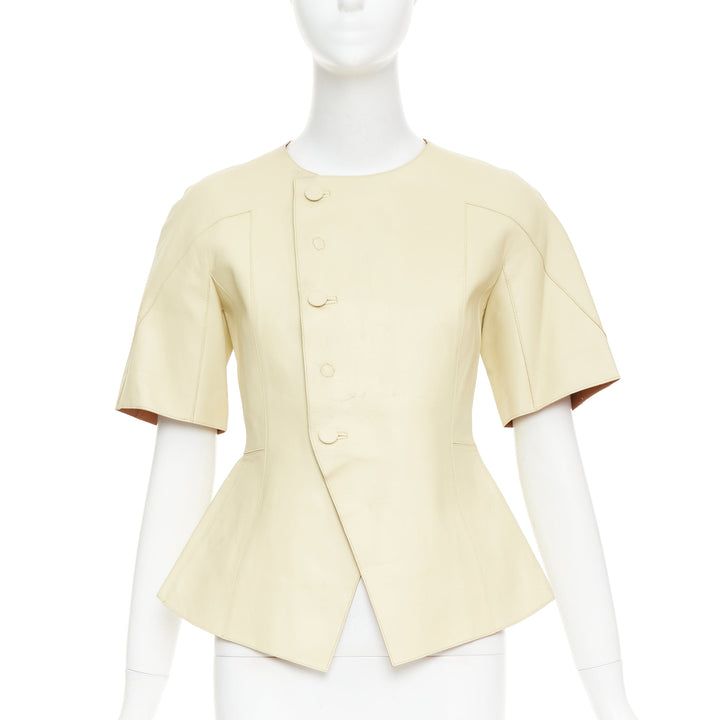 MARNI buttery yellow lamb leather round sleeve peplum asymmetric jacket IT38 XS
