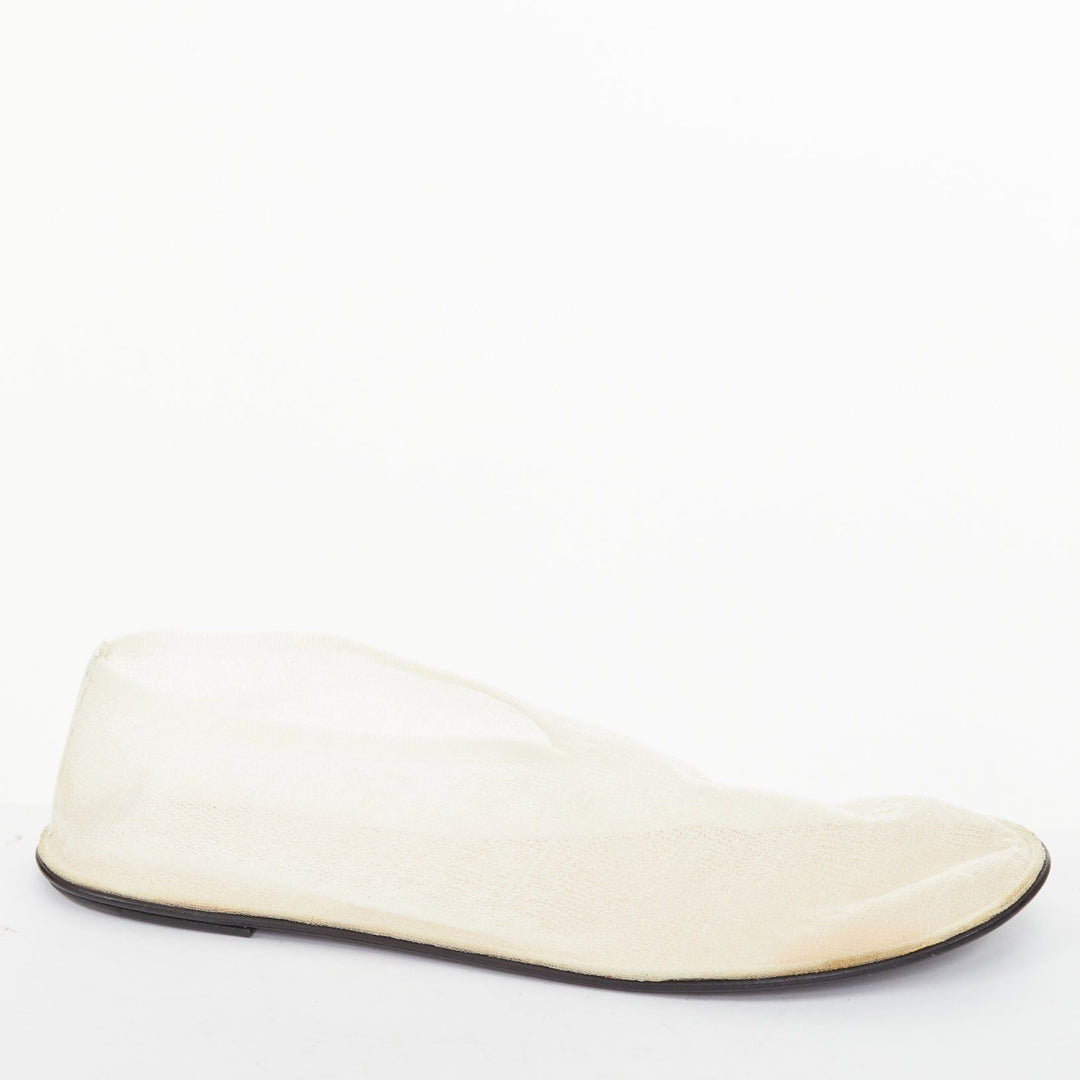THE ROW Sock Mesh white sheer nylon black leather sole minimal ballet flats EU38