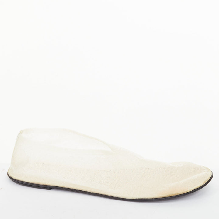 THE ROW Sock Mesh white sheer nylon black leather sole minimal ballet flats EU38