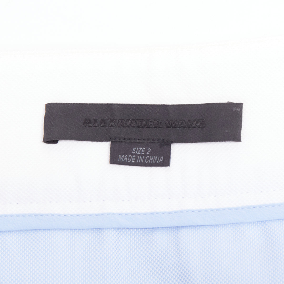 ALEXANDER WANG blue pleated white waistband silver buckle mini skirt US2 S