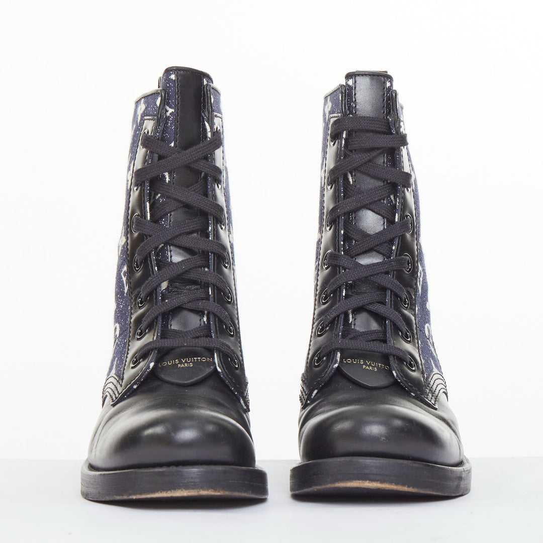 LOUIS VUITTON Metropolis Denim Monogram Flat Ranger combat boots EU38 US8