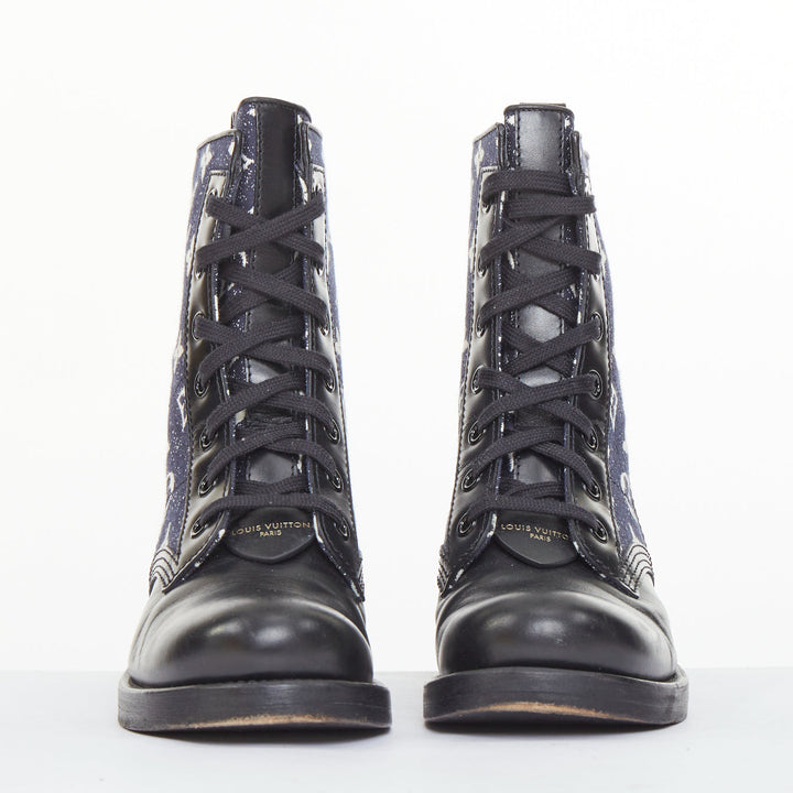 LOUIS VUITTON Metropolis Denim Monogram Flat Ranger combat boots EU38 US8