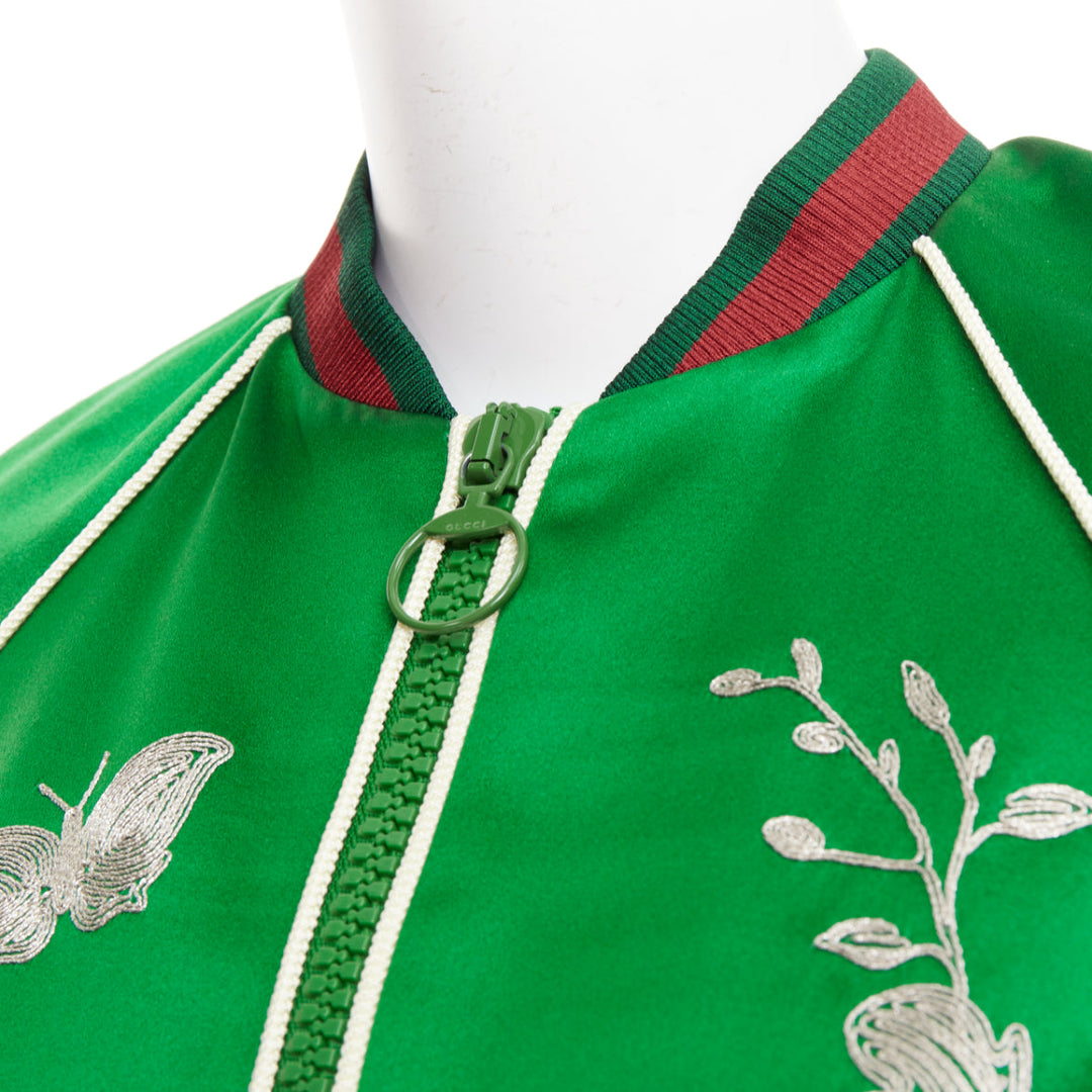 GUCCI 2016 Runway green duchess silk gold embroidery chinoiserie bomber IT40 S