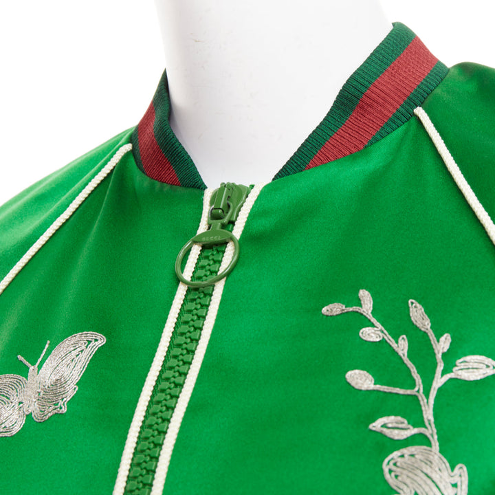 GUCCI 2016 Runway green duchess silk gold embroidery chinoiserie bomber IT40 S