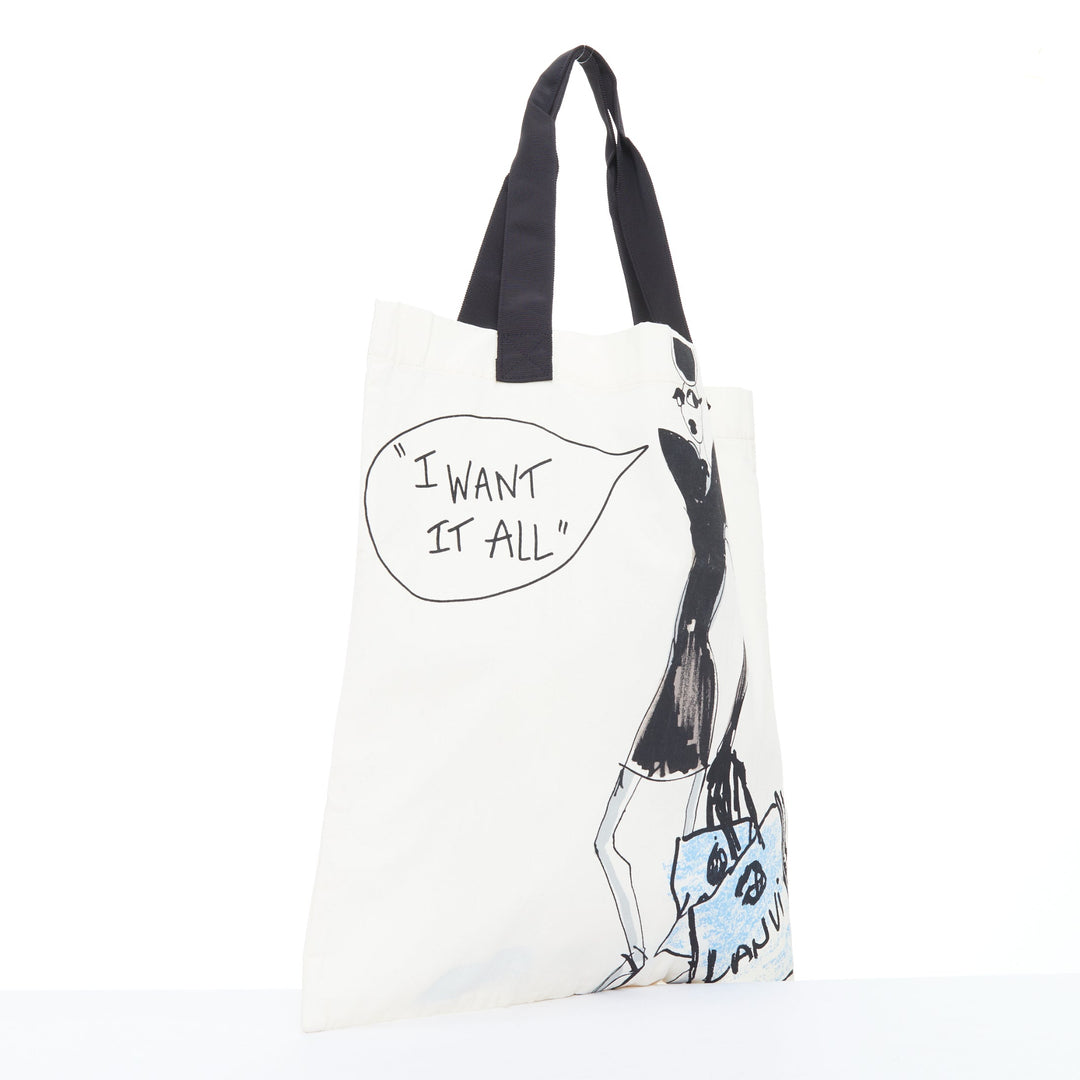 LANVIN I Want It All fashion sketch printed cotton canvas grosgrain tote bag