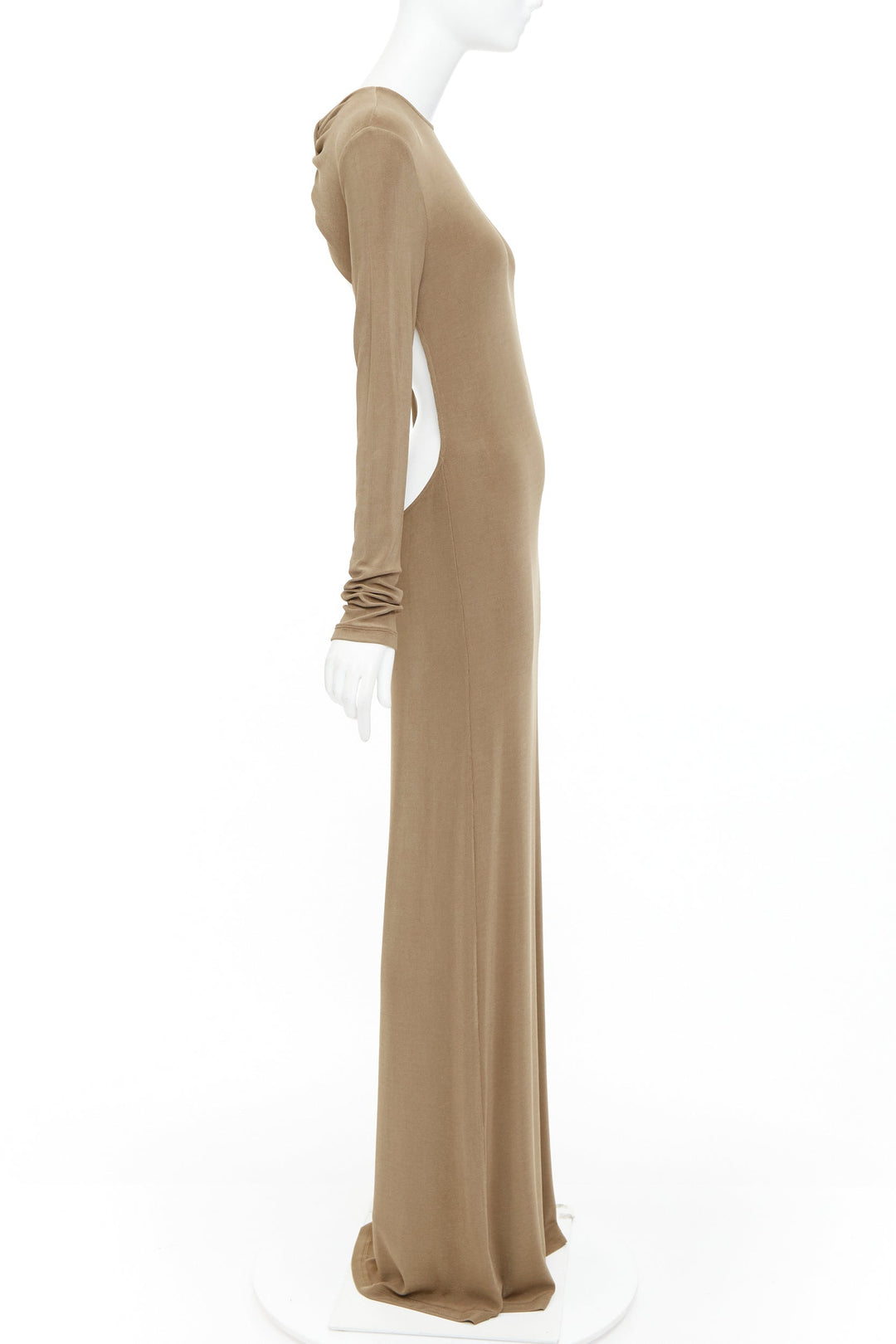 SAINT LAURENT 2024 beige viscose blend knit knot open back gown dress M