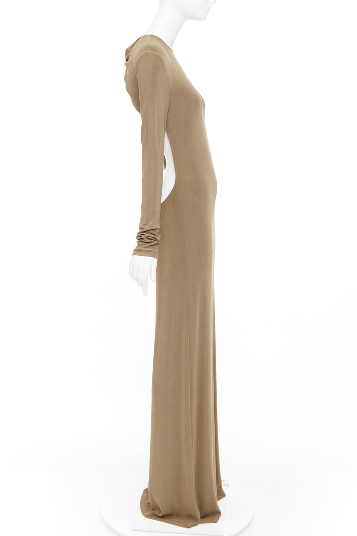 SAINT LAURENT 2024 beige viscose blend knit knot open back gown dress M