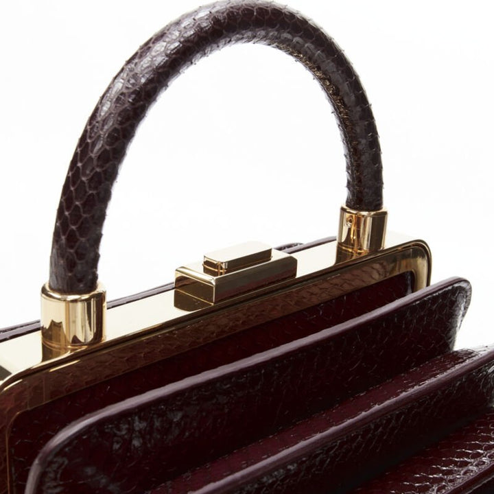 GABRIELA HEARST Diana purple scaled leather gold frame accordion bag