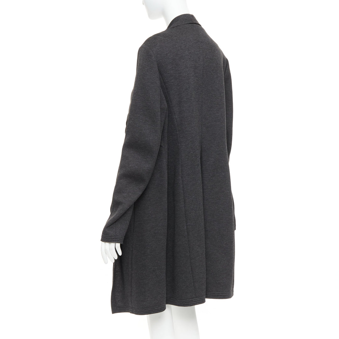 DONNA KARAN dark grey viscose quilted waterfall drape front coat US14 XXL