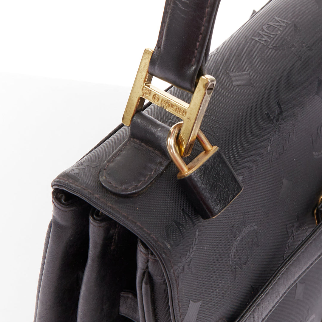 MCM Vintage Kelly black Visetos  monogram nylon leather trim GHW turnlock bag