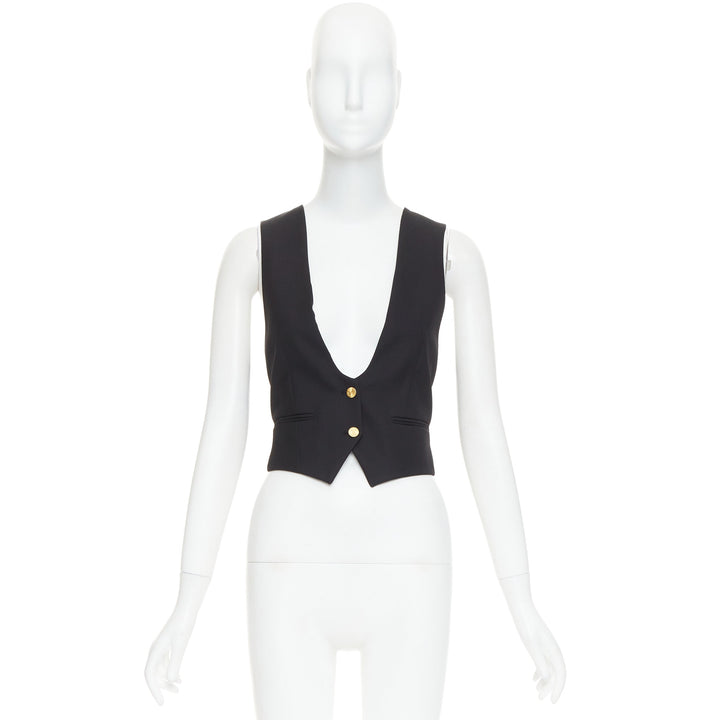 ALEXANDRE VAUTHIER COUTURE Runway black gold buttons plunge neck waistcoat vest