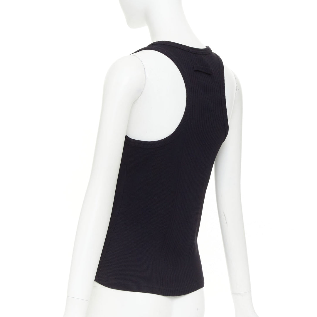 JEAN PAUL GAULTIER The Piercing black gold silver ring detail ribbed tank top S
