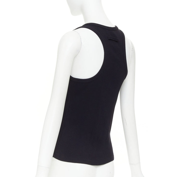 JEAN PAUL GAULTIER The Piercing black gold silver ring detail ribbed tank top S