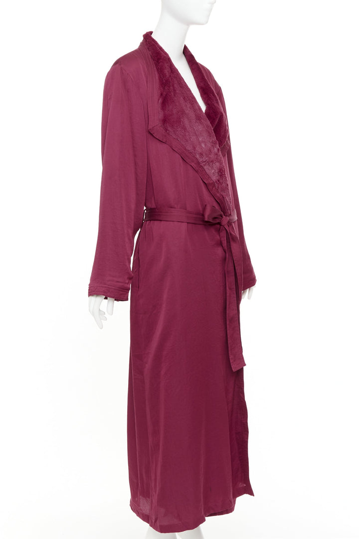 DONNA KARAN Sleepwear burgundy red towel lined belted bath robe M