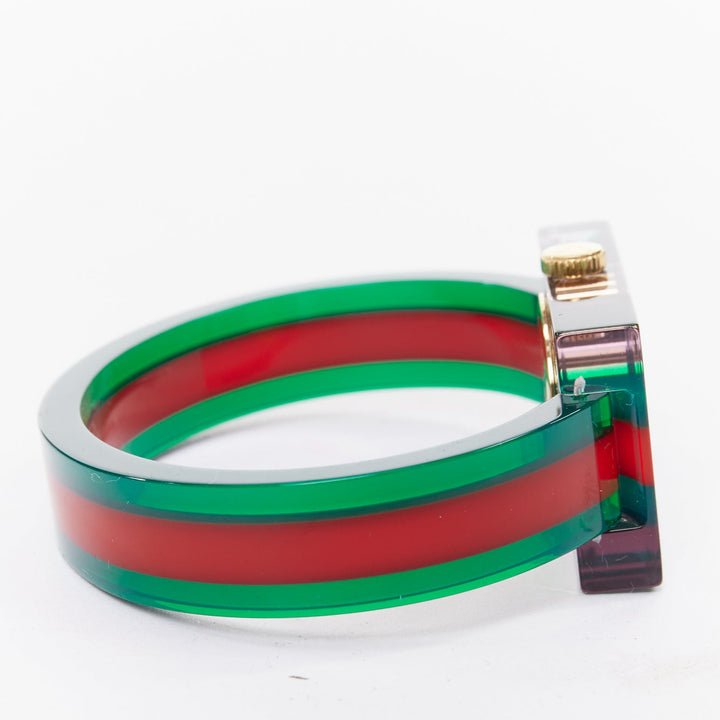 GUCCI 2018 Plexi Web green red  143.5 skeleton dial rectangular frame watch