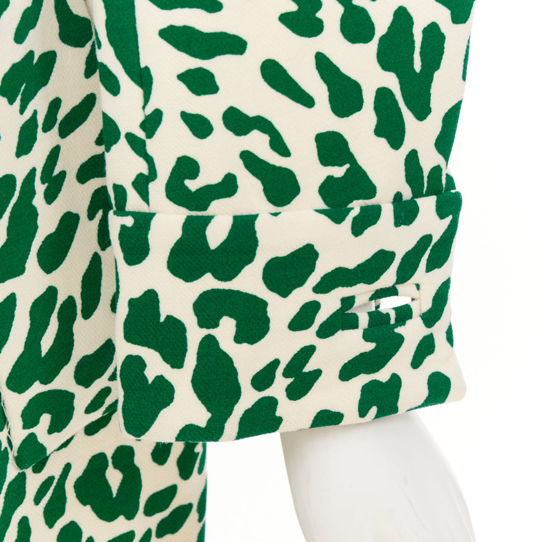 MIU MIU 2015 green wool python leather collar virgin wool print coat IT38 XS