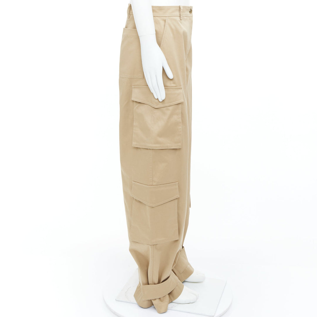 VALENTINO 2023 beige stretch cotton blend gabardine wide leg cargo pants IT46 S
