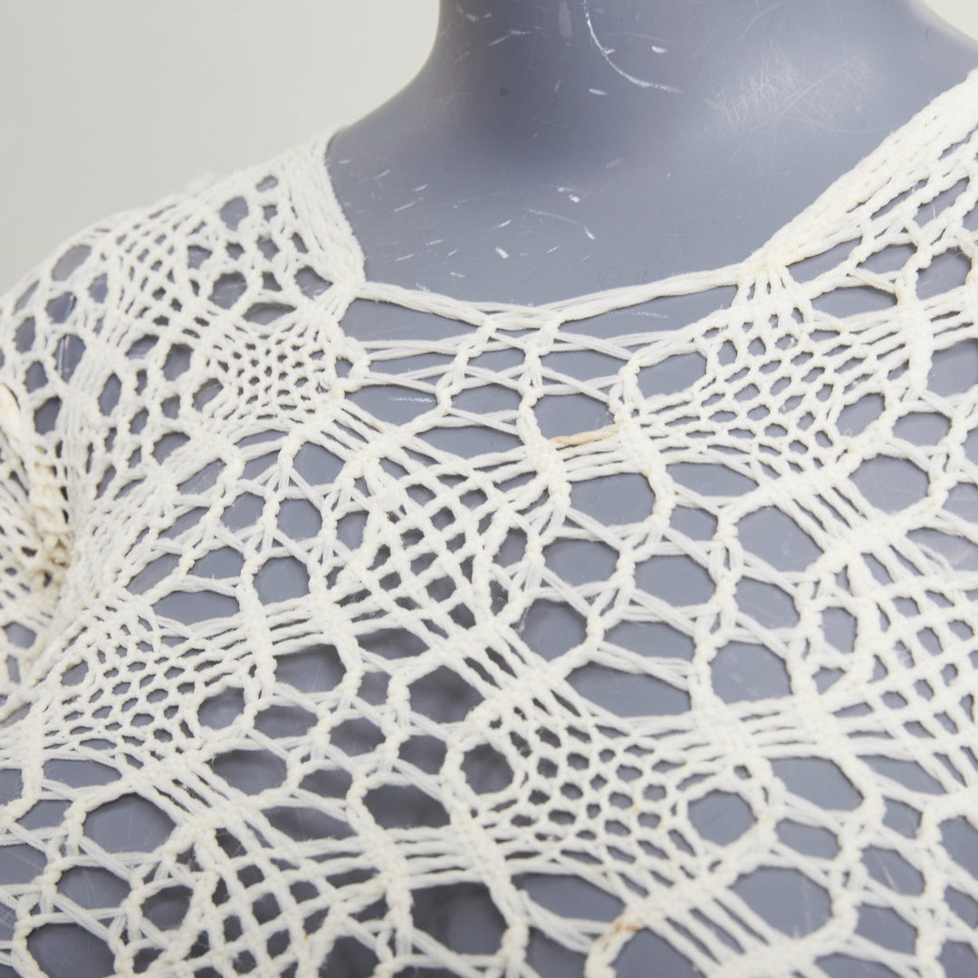 COMME DES GARCONS beige nylon braided crochet open knit mesh bodysuit leotard