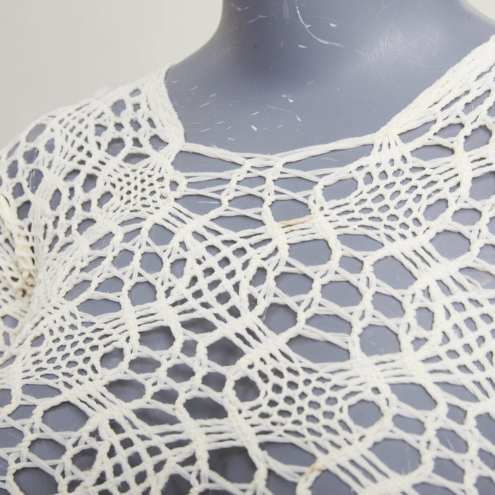 COMME DES GARCONS beige nylon braided crochet open knit mesh bodysuit leotard