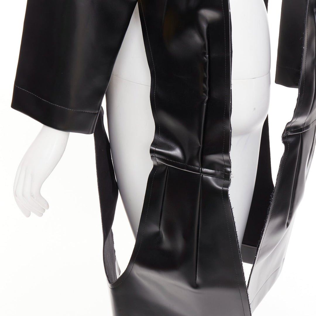 rare COMME DES GARCONS 2019 Runway black faux leather open frame cut out top XS